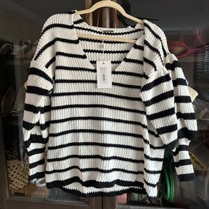 Caroline Constas Striped V-Neck Sweater - Black and White